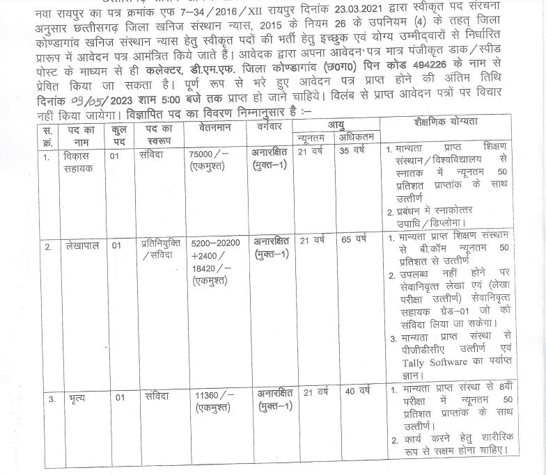 DMF Kondagaon Recruitment 2023