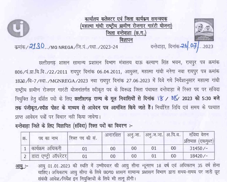 Jila Panchayat Dantewada Recruitment