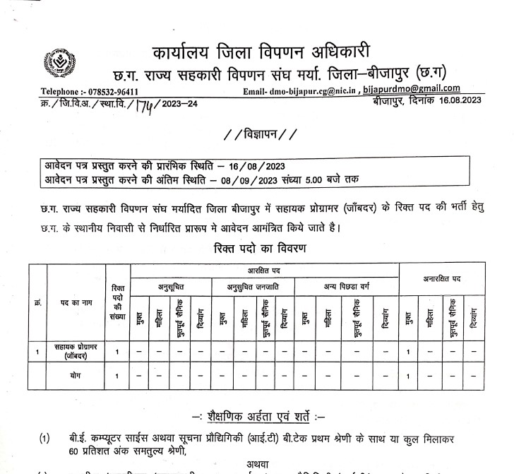 Sahayak Programar Bijapur Recrutment